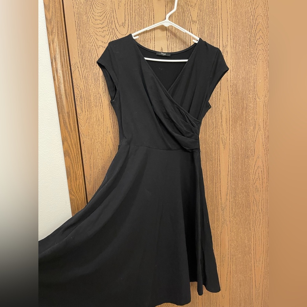 Black Large Laksmi brand circle skirt solid black dress